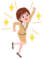 ガッツポーズをする若いビジネスウーマン