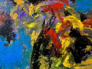 Obraz na płótnie Canvas acrylic painting, abstract painting with striking yellow and red, blue and green
