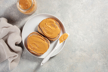smooth peanut butter bread toast, healthy traditional sandwich