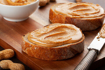 smooth peanut butter bread toast, healthy traditional sandwich