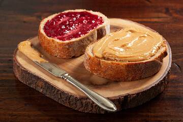 smooth peanut butter and jam bread toast, american traditional sandwich