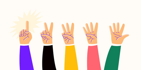 A set of icons with the image of human hands. Modern illustration in flat style. A set of graphic elements for design.