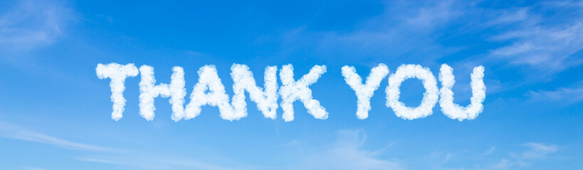 Thank you text made of clouds on blue sky background