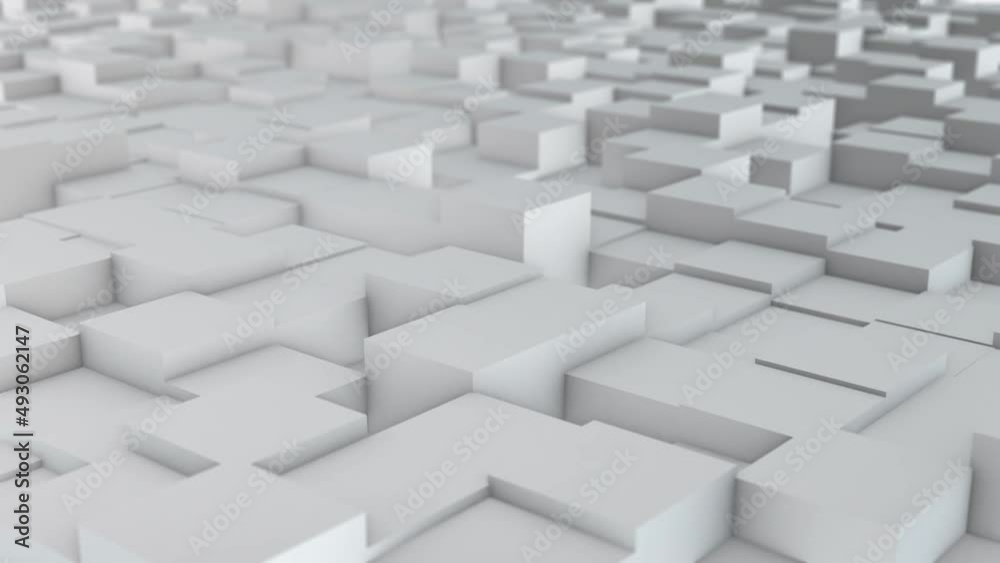 Wall mural abstract 3d animation of the movement of white cubes close up, seamless 4k background