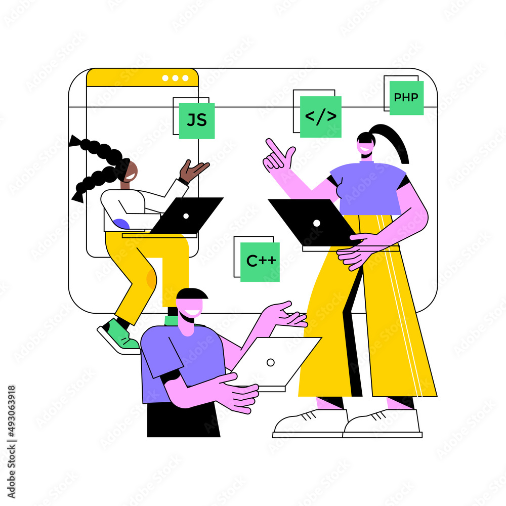 Poster computer programming camp abstract concept vector illustration. computer science camp, cyber educati