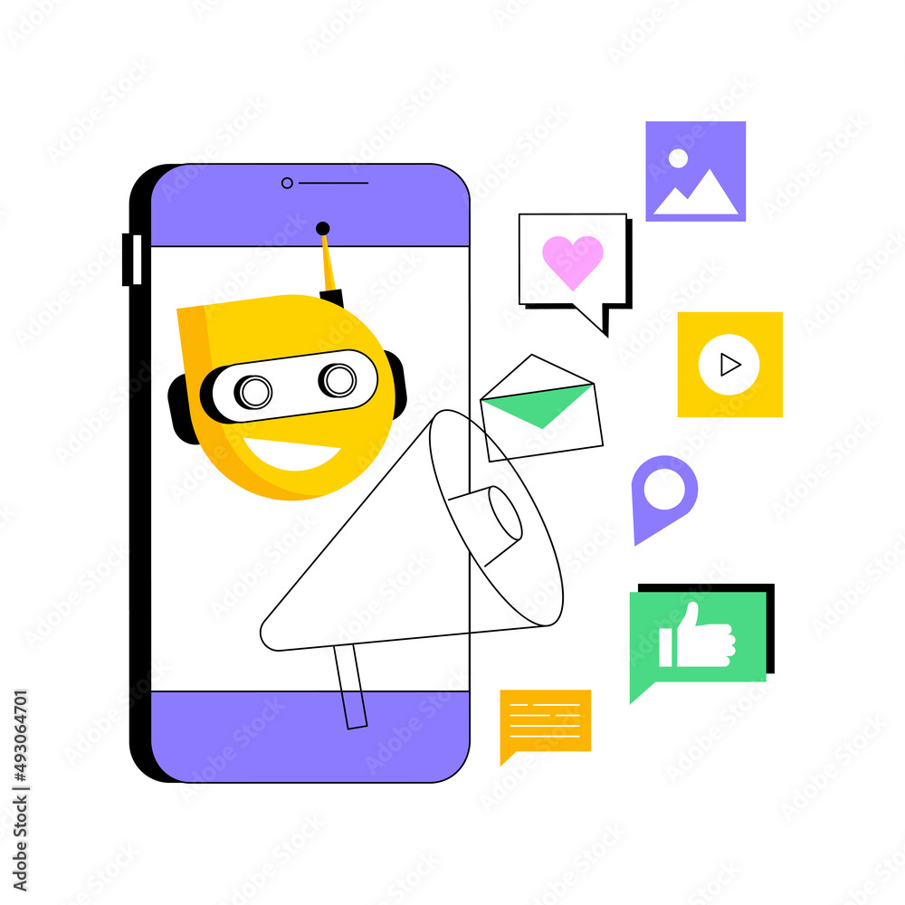 Poster artificial intelligence in social media abstract concept vector illustration. artificial intelligenc