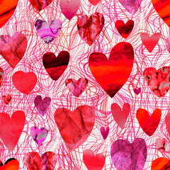 Seamless pattern of beautiful red hearts. Festive vivid background for Valentine's Day. Illustration.