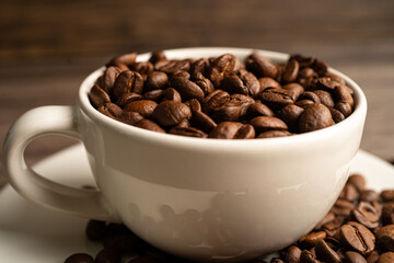 Coffee bean in cup with export text for import export trade commerce.