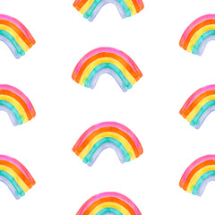 Watercolor rainbows, seamless pattern. Colourful abstract print. LGBT pride. Peace.