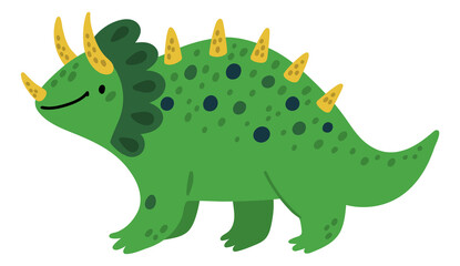 Funny green dino. Cute hand drawn dinosaur