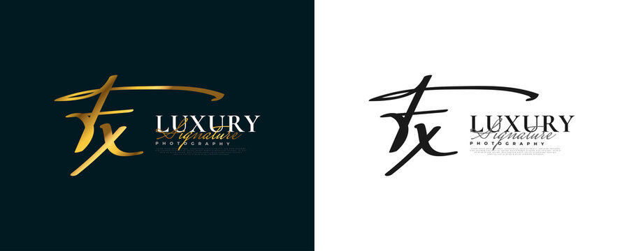 Initial F and x Logo Design in Elegant Gold Handwriting Style. Fx Signature Logo or Symbol for Wedding, Fashion, Jewelry, Boutique, and Business Identity