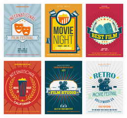 Obraz premium Cinema posters in retro style. Vintage movie flyers set. Perfect for ad, banner, print and more.