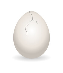 Cracked egg. Eggshell cracking stage. Realistic chicken egg with broken eggshell. Design element of fragile broken egg
