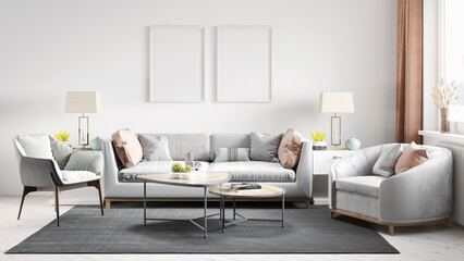 Mock-up frame in home interior background, 3d render