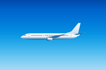 Naklejka na ściany i meble Commercial airplane with blue sky background - Vector Illustration