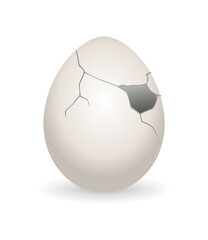 Cracked egg. Eggshell cracking stage. Realistic chicken egg with broken eggshell. Design element of fragile broken egg