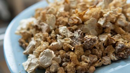 dried fruiting bodies of Hericium erinaceus mushroom close-up