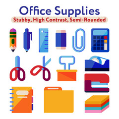 Supplies for School, Office, and Work Stubby, Cute, Chibi, Stout, Rounded, Clip Art Vector