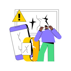 Defective product abstract concept vector illustration. Manufacturing or design defect, broken equipment, computer upgrade, seller warranty, lawsuit risk, company responsibility abstract metaphor.