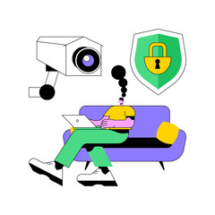 Indoor security system abstract concept vector illustration. Smart house installation, mobile application, control center, smartphone operated home security system, door lock abstract metaphor.