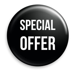 Special offer black metal tag. Realistic shiny round button