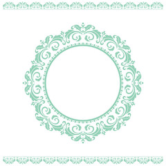 Decorative frame Elegant vector element for design in Eastern style, place for text. Floral green and white border. Lace illustration for invitations and greeting cards
