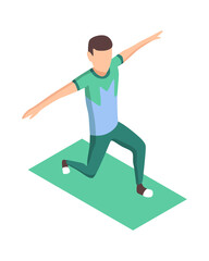 Sport people isometric. Exercise male athlete outdoor. Man sport activity workout ground. Human character of performing exercise isolated on white