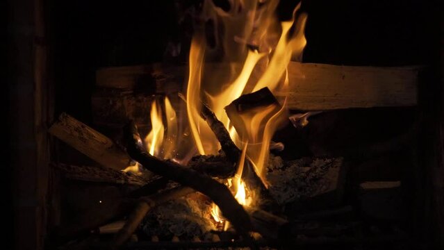 Fireplace close up on a cold night