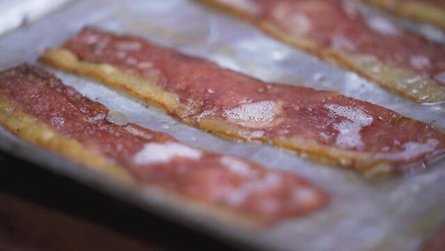Cooking bacon in the restaurant