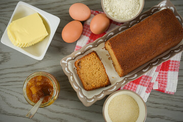 Homemade pound cake with jam