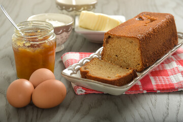 Homemade pound cake with jam