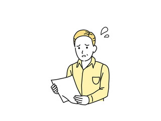 書類を見て困る　中高年の男性　請求書　健康診断書　報告書　支払いの紙