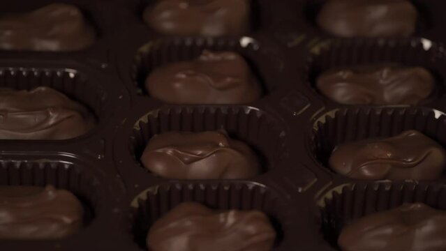 Macro detail of a box with delicious chocolates