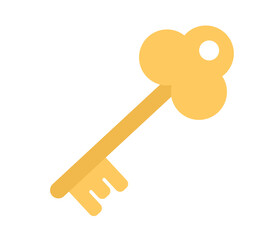 Key icon. Golden key for ancient padlock. Vector flat illustration
