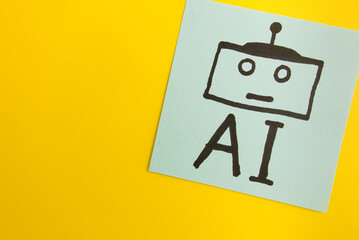 Simple robot drawing with acronym Ai on yellow background