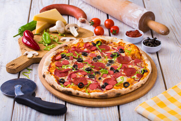 mixed pizza, decorated with composition and became a concept image