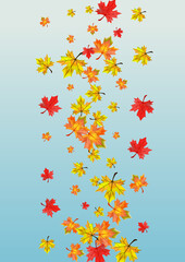Yellow Leaves Background Blue Vector. Plant Realistic Illustration. Autumnal Isolated Leaf. Forest Foliage Design.