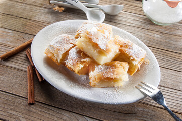 semolina cream pie(bougatsa) in pieces - 493079561