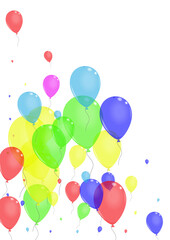 Multicolor Baloon Background White Vector. Surprise Jubilee Banner. Pink Birthday. Blue Flying. Confetti Happy Background.