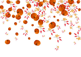 Gold Vegetable Background White Vector. Leaves Foliage. Burgundy Decoration Texture. Holiday Template. Green Rowan September Illustration.