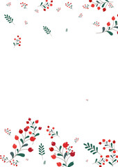 Red Herb Background White Vector. Rowan Autumn Set. Pink Foliage Tree. Collection Frame. Leaves Simple.