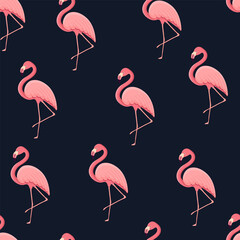 Obraz premium Seamless pattern with tropical bird flamingo. Texture with a bird for textiles, wallpaper, print design, clothes postcards. Vector illustration.