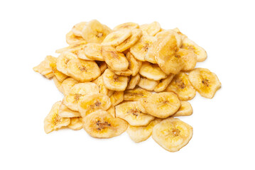 Banana chips isolated on a white background. Dehydrated banana.