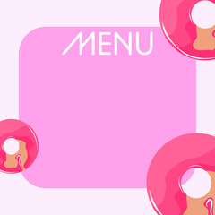 Menu with donuts.Beautiful stylish menu template. Menu with different beautiful donuts. Template for cafe.Bright beautiful donuts. Pink delicious donuts. Aesthetic donuts.