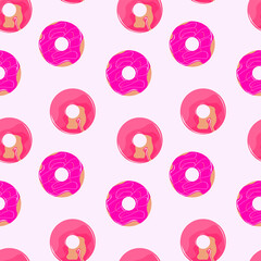 Seamless pattern with donuts. Bright beautiful donuts. Pink delicious donuts. Aesthetic donuts.