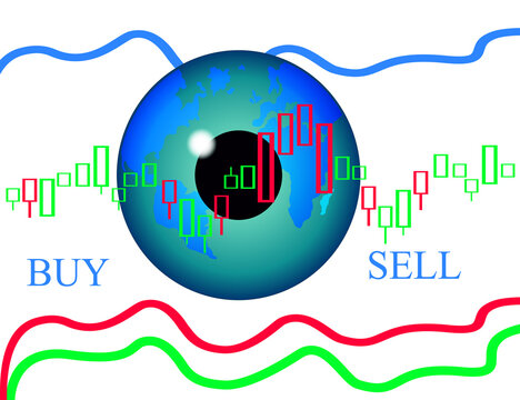 stock market diagram and eye with globe map	