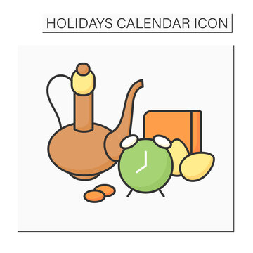 Norooz Color Icon. Iranian New Year.Spring Equinox Day. Traditional Celebration. Holidays Calendar Concept. Isolated Vector Illustration