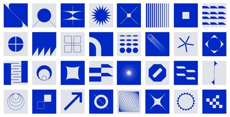 Geometric bold swiss forms. Modern geo figures and bauhaus blocks, simple primitive shapes. Vector graphic illustration