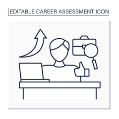 Enjoyment line icon. Job satisfaction. Worker contentedness with job. High productivity. Career assessment concept. Isolated vector illustration. Editable stroke