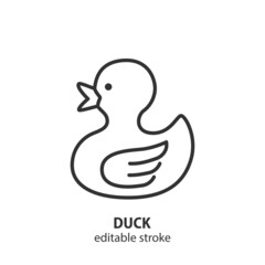 Duck line icon. Baby toy vector sign. Editable stroke.